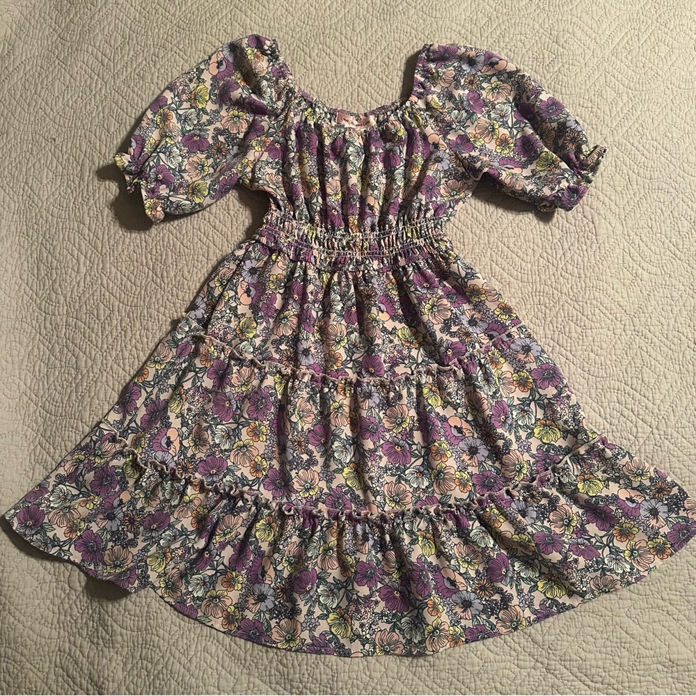 Love Squared Girls Floral 3/4 Sleeve Dress Blue Size 10